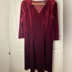 Lands' End Velvet Long Sleeve Dress in Deep Red